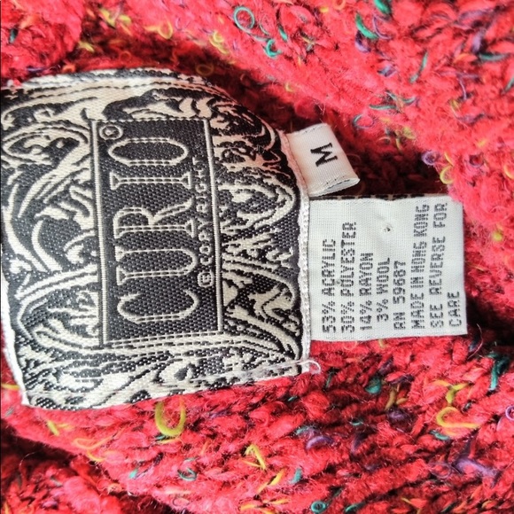 CURIO Red Multi Color Fringe Sweater Sz M - Picture 5 of 5
